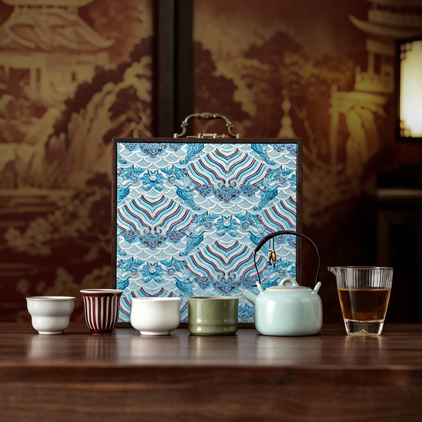 Ming kiln tea set 4 cups + fair cup [gift box]
