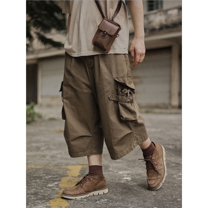 American-Style Three-Dimensional Large Pocket Cropped Pants Solid Color Unisex Cargo Design Outdoor Summer Shorts Casual Pants Trendy