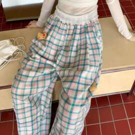 休闲裤多巴胺裤女直筒新款夏季高腰宽松公仔显瘦格子阔腿裤