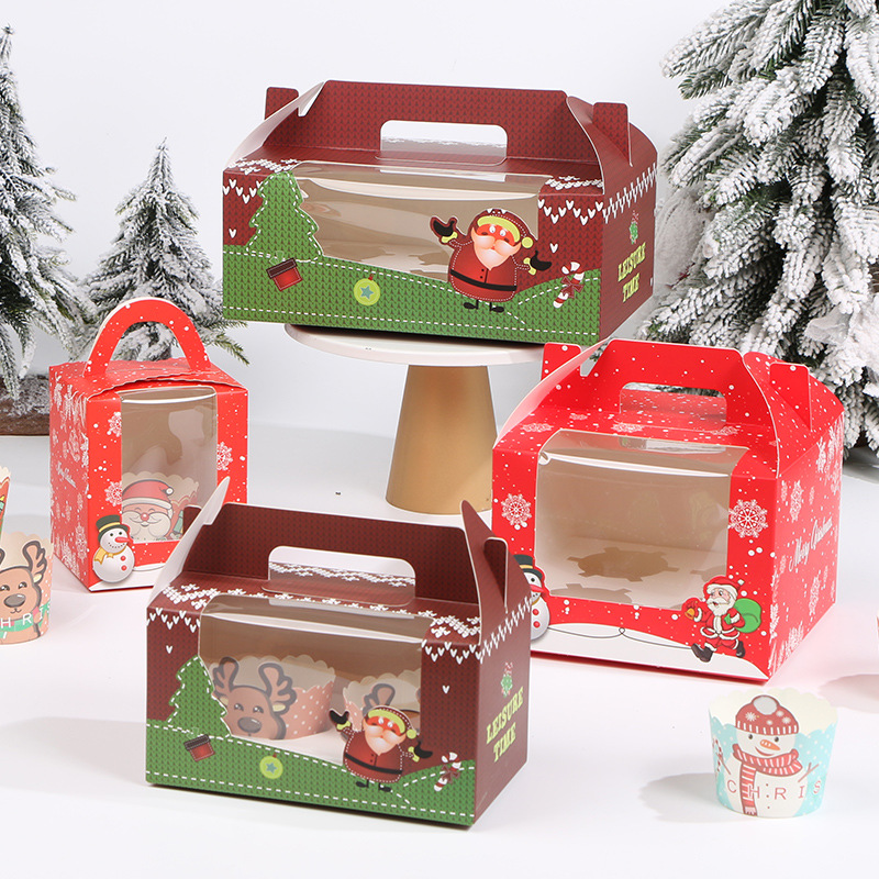 Venta directa de Navidad taza de papel pastel caja de embalaje de una fruta caja de embalaje portátil taza de Navidad caja de la torta al por mayor