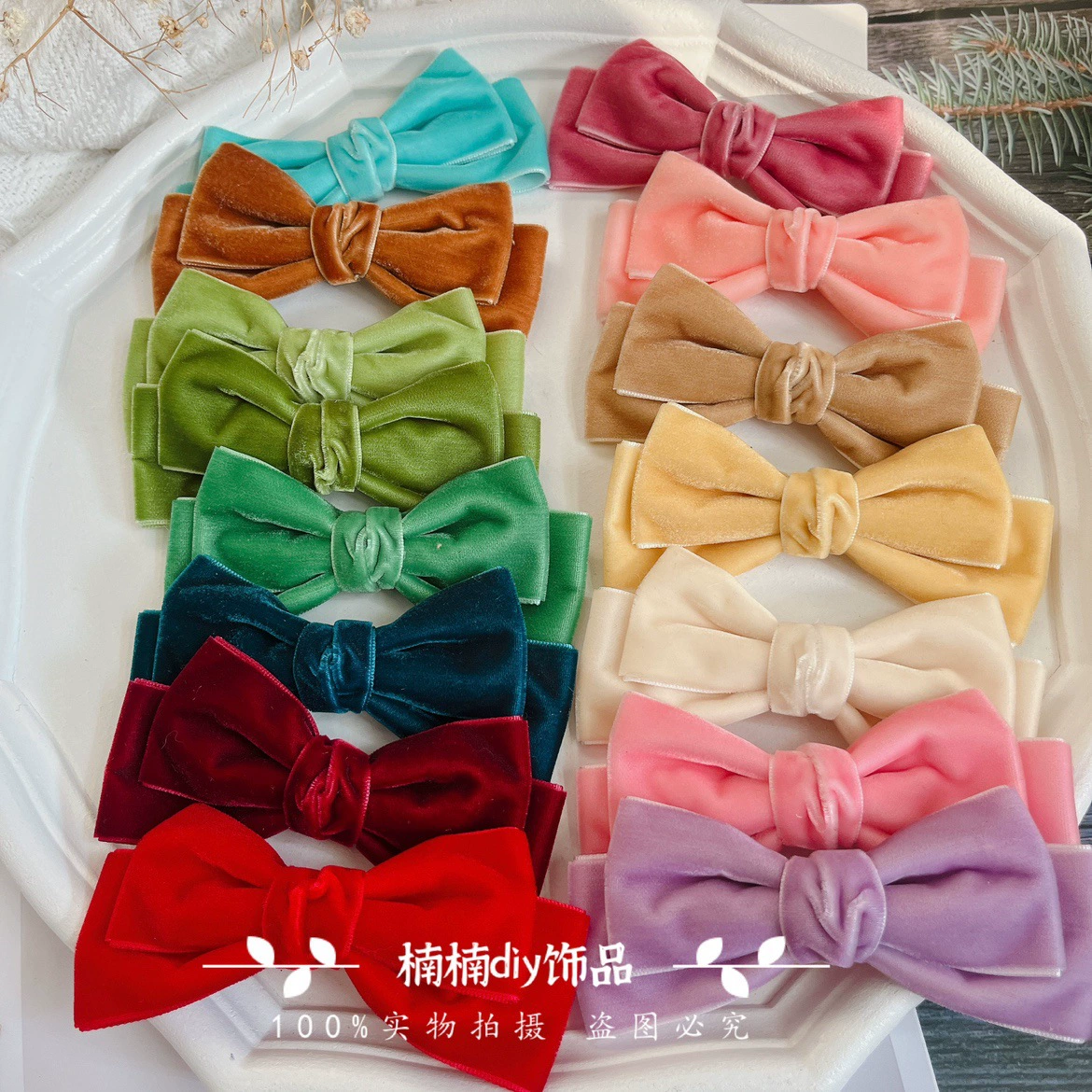 Осенне-зимние бархатные односторонние флокированные аксессуары для волос ручной работы с бантом ярких цветов, полуфабрикаты