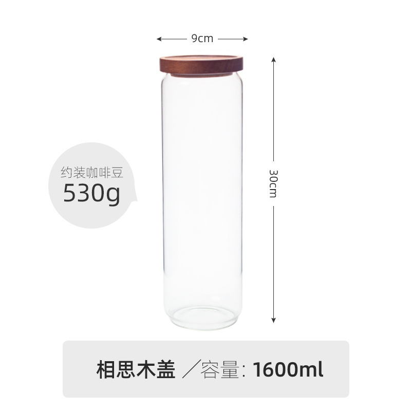 Frasco sellado de granos de café frasco de almacenamiento de botellas de vidrio de cocina de madera de acacia con tapa granos de fruta seca frasco de almacenamiento de té