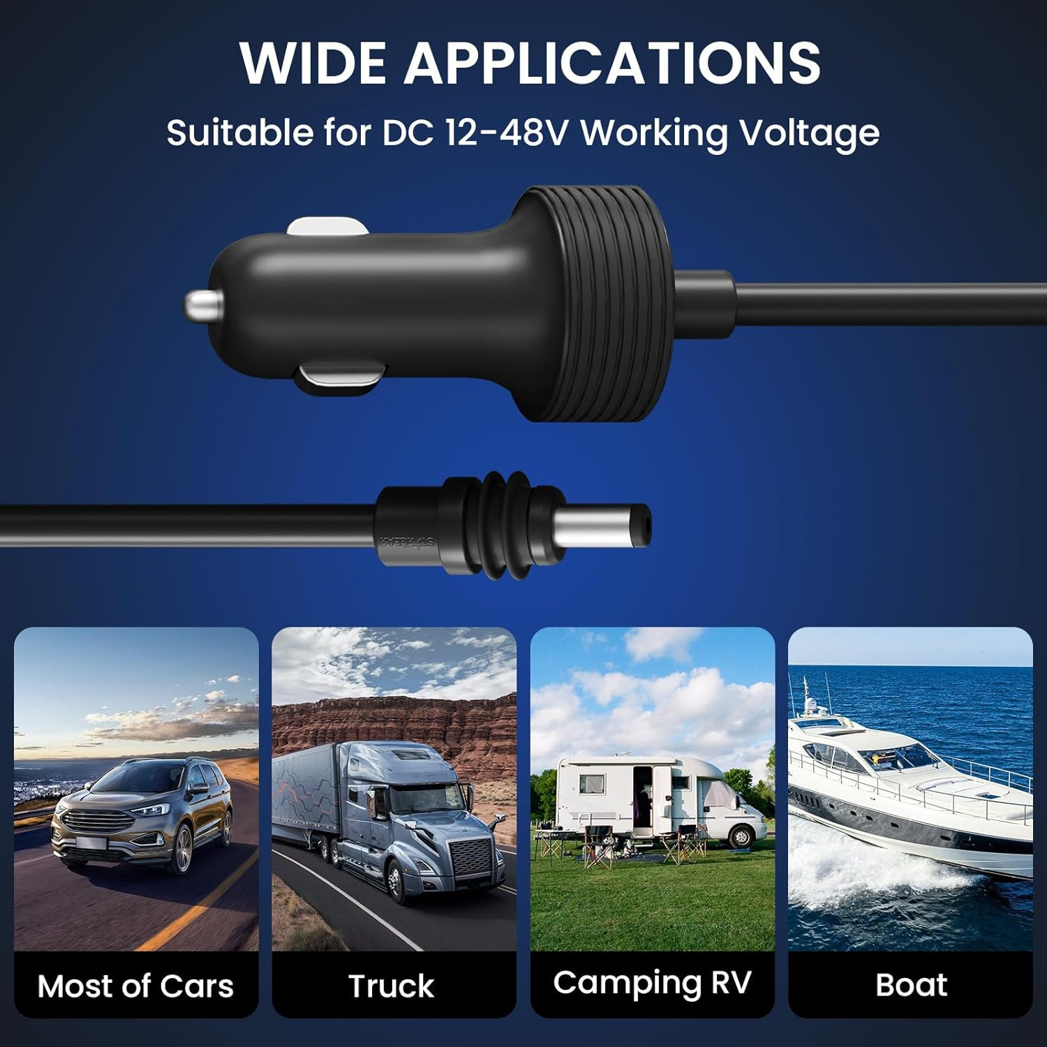 Cross-Border Popular Mini Waterproof Car Charging Power Cord Dc 12-24V Dc Powered Car Cigarette Lighter Charging Cable