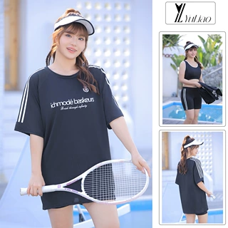 大码泳衣女款分体三件套运动罩衫微胖女孩遮肉遮肚保守泡温泉泳衣