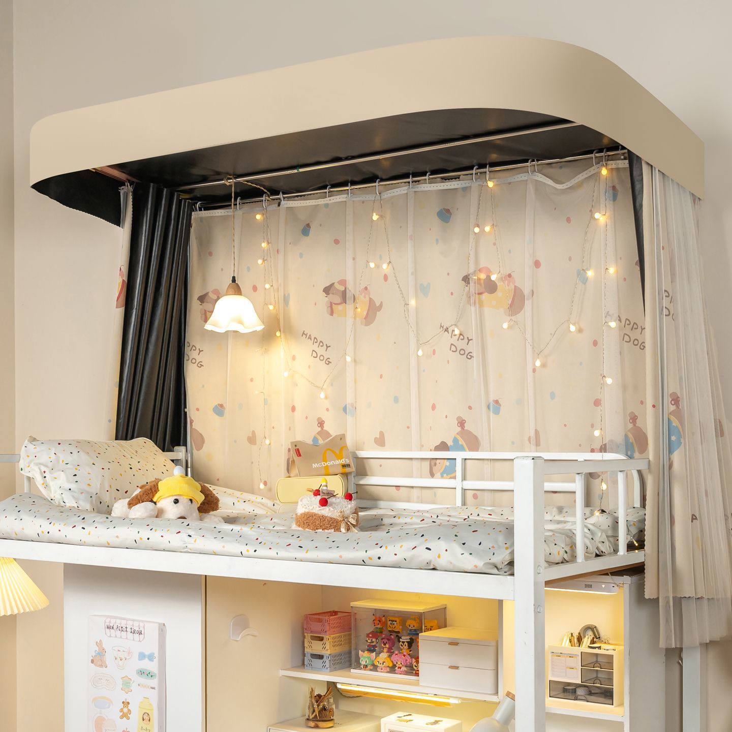 Cortina de cama de órbita u dormitorio de estudiantes universitarios fuerte cortina de sombra doble deslizante cortina de riel dormitorio tela de sombra