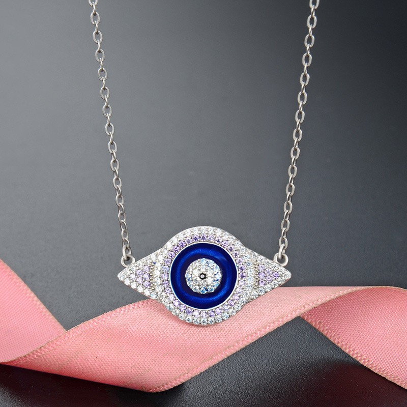 S925 plata esterlina Ojo Azul colgante collar turco étnico de las mujeres collar nicho diseño clavícula cadena joyería de plata