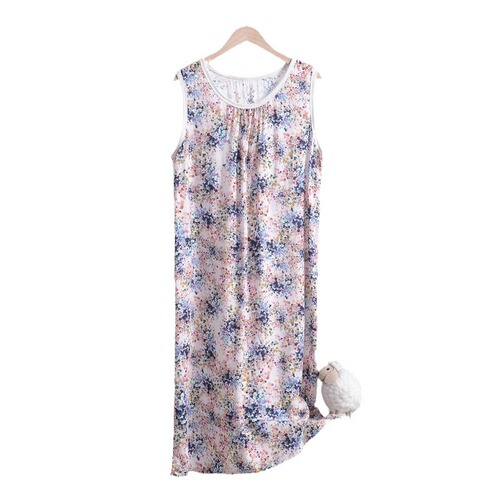 Miansilk nightdress, women's summer loose large size sleeveless vest, skirt, artificial cotton home wear, mother's cotton silk nightgown