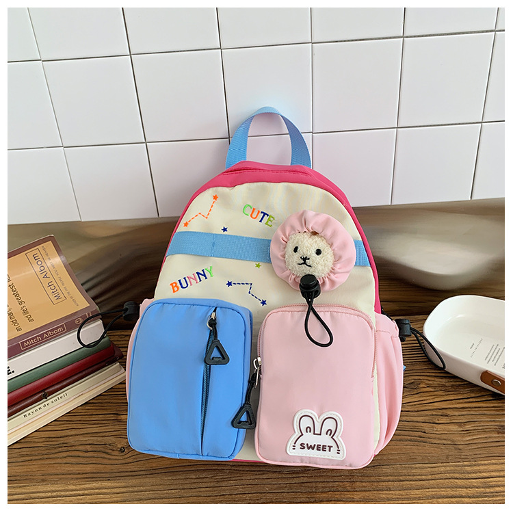 Mochila de estilo coreano para niños y niñas, color contrastante, mochila de dibujos animados, mochila de estudiantes de escuela primaria, mochila de niños de gran capacidad.