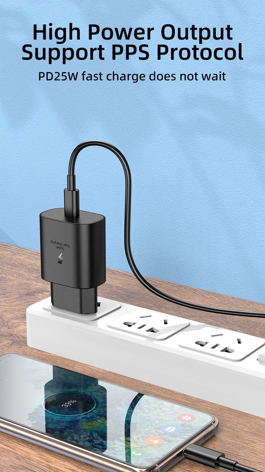 Chargeur de téléphone portable PD25W adapté au protocole Samsung S21/22PPS hea, charge ultra rapide noir stanar européen_voghion.com