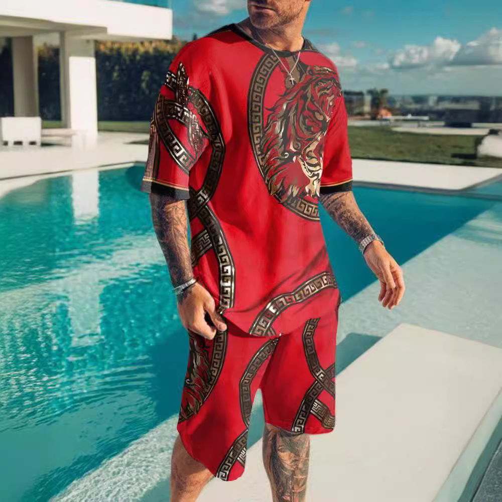 2022 nuevo traje de ropa de hombre impresión 3D más tamaño de manga corta Camiseta pantalones cortos traje en stock suministro de fábrica