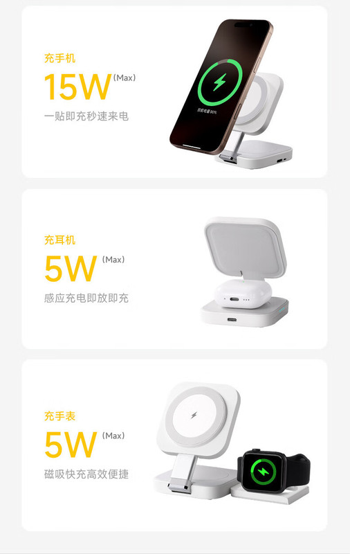 W&P 磁気ワイヤレス充電器は、Apple ワイヤレス充電器スリーインワン磁気ミニ高速充電 iPhone16 に適しています。|undefined