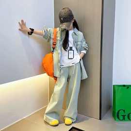 女童春款牛仔套装2025新款潮儿童外套阔腿裤两件套中大童春秋爆款