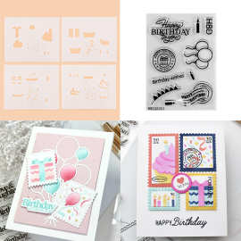 纸杯蛋糕绘画模板 多功能镂空模板 pvc透明印章 生日祝福 DIY手帐