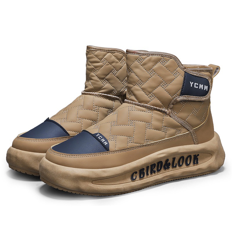 Botas de nieve, zapatos de invierno para hombres, nuevas botas de algodón para hombres con terciopelo grueso a prueba de viento, calentamiento exterior, zapatos casuales de suela alta