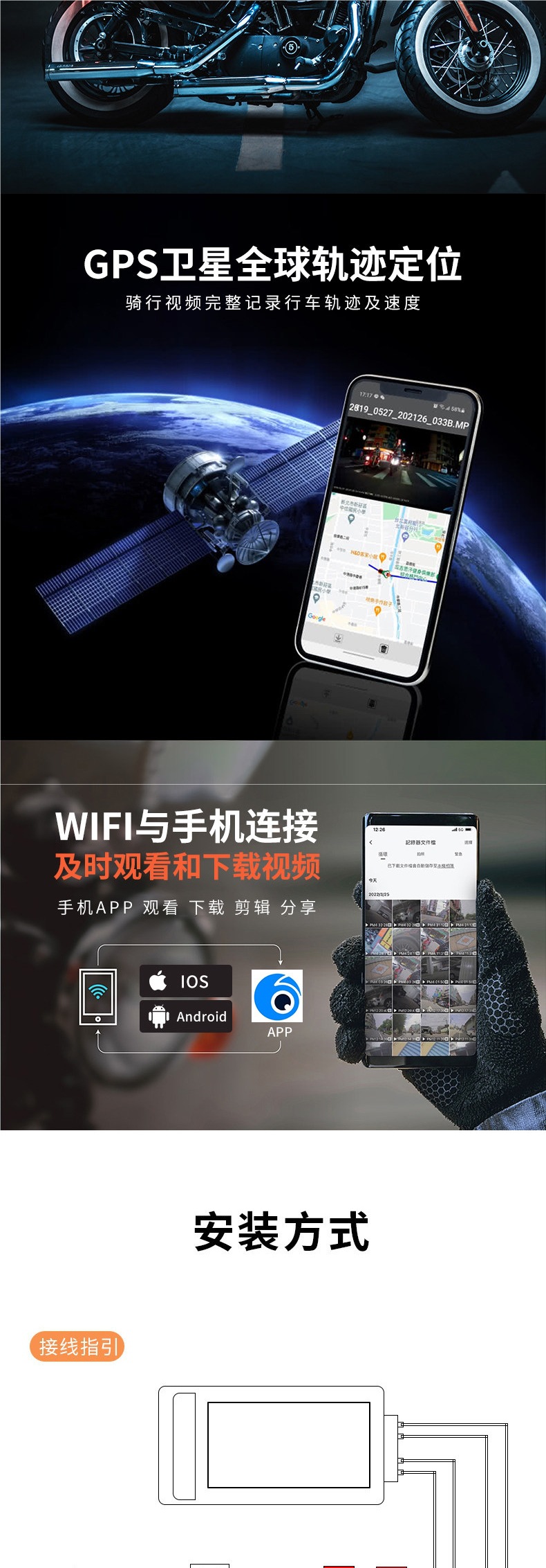 Digital Pigeon Motorcycle Dashcam 1080P HD Dual-Lens Waterproof Motorcycle Recorder with Parking Monitoring
