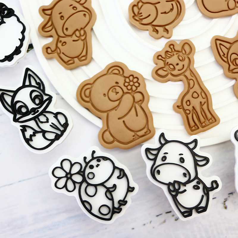 Molde de galletas con tema de animales para hornear fiesta molde de fondant de bricolaje molde de corte de galletas de glaseado de prensa tridimensional 3D
