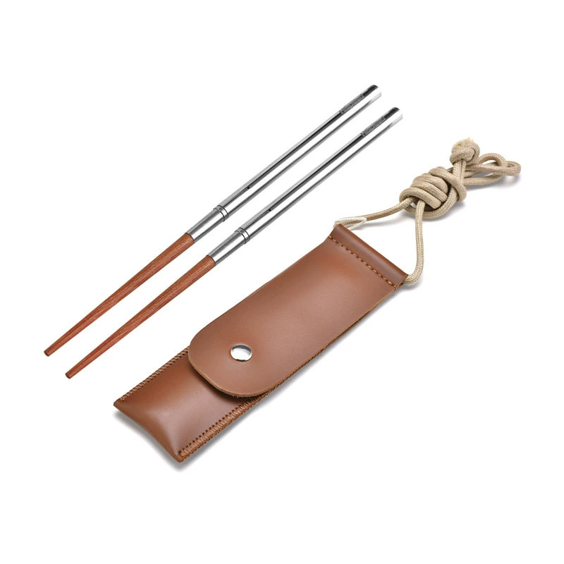 Японский и корейский Новый Открытый Кемпинг складные палочки для еды кожаный чехол Портативный повод барбекю Пикник палочки для хранения