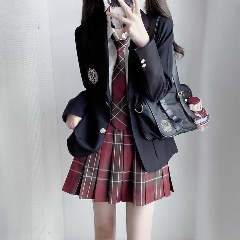 Original Genuine School-Supplied Jk Uniform Skirt Blazer Women's Autumn and Winter Suit Preppy Style Student Layered Suit