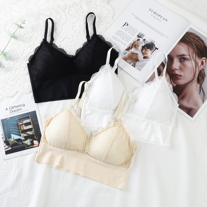 Correa chaleco-estilo inalámbrico Sujetador push up verano simple seda de hielo sin costuras envuelto pecho luz taza ropa interior de las mujeres image 3