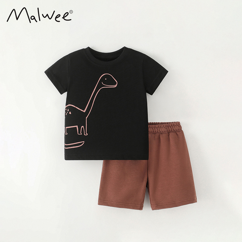 Malwee ropa para niños conjunto de dos piezas verano nuevo europeo y americano niños nuevo cuello redondo manga corta cintura elástica niños traje
