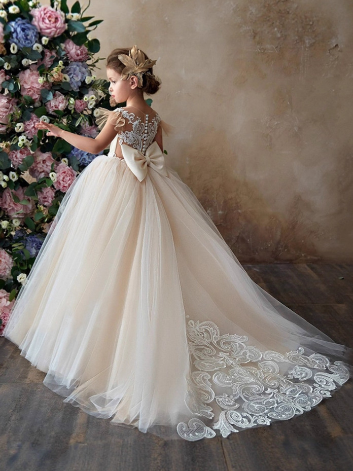 Comercio exterior flor niña princesa vestido niñas pettiskirt vestido de noche trailing piano rendimiento vestido de novia vestido largo
