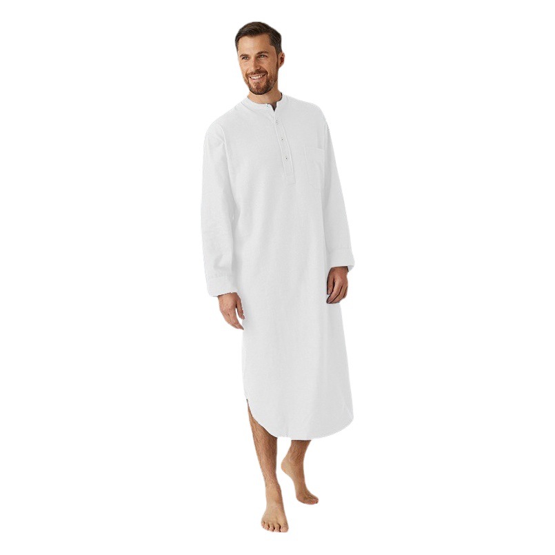 AliExpress camisón europeo y americano de los hombres musulmanes Botón de manga larga color sólido camisa árabe transfronteriza túnica de los hombres