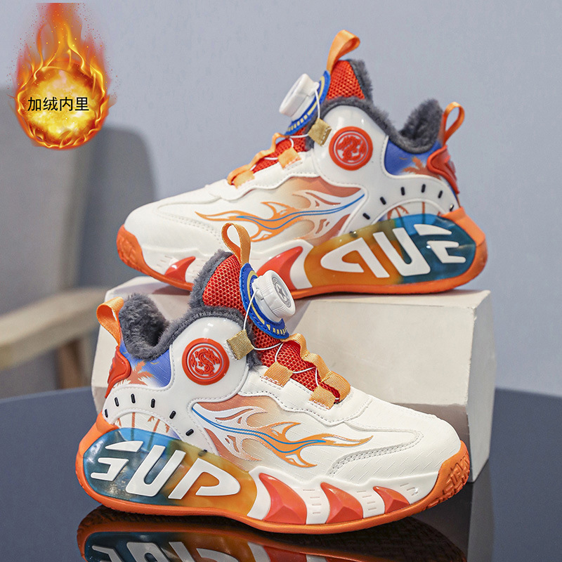 Zapatillas de baloncesto para niños, zapatillas de deporte con botones, fricción, sonido, piel de primavera y otoño, zapatos de entrenamiento para niños y niñas, nuevas zapatillas para correr