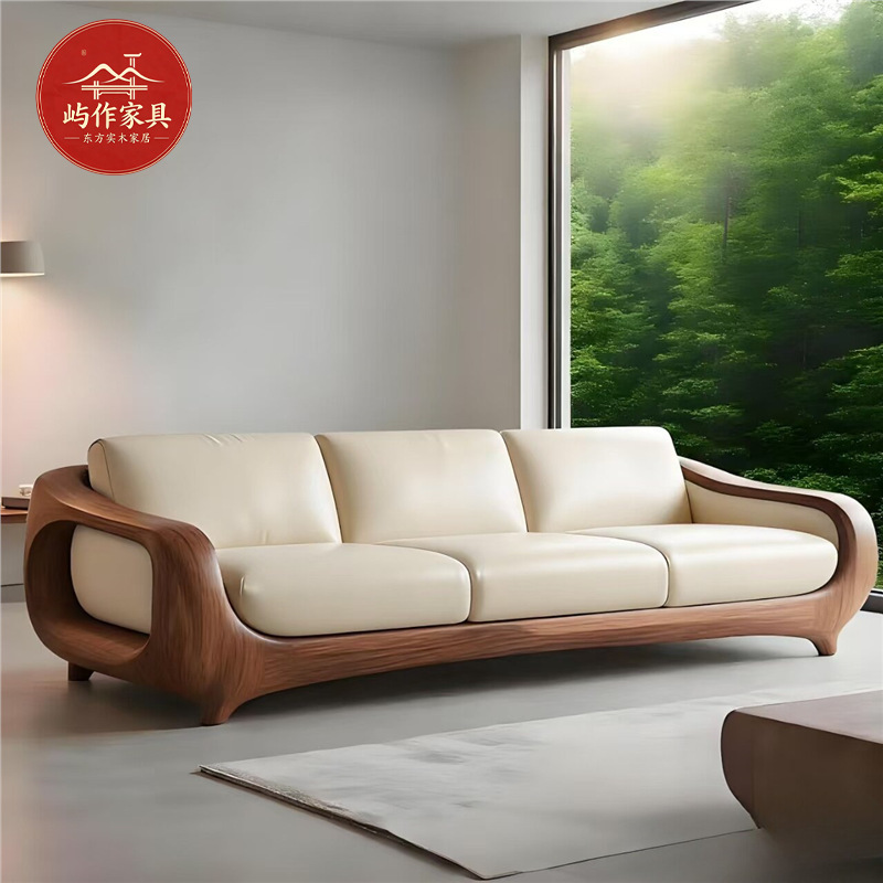 Solid wood sofa for living room, 2026 new model, genuine leather, simple modern office sofa, Italian style for reception and leisure
