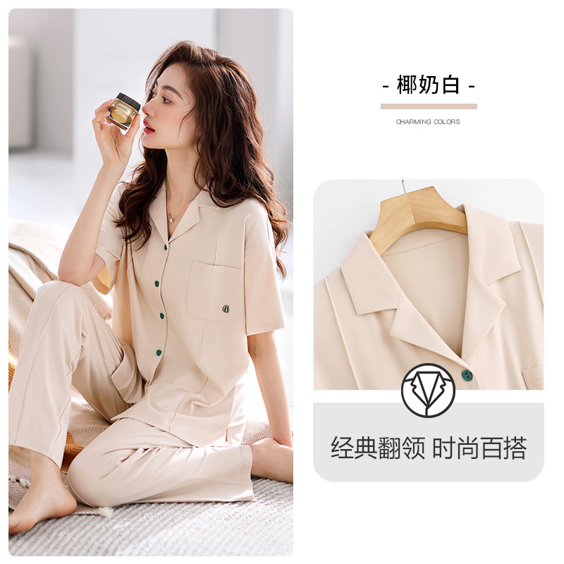 [Sensación suave] pijamas de verano de las mujeres 100% algodón media manga de manga corta pantalones desgaste del hogar verano traje de verano