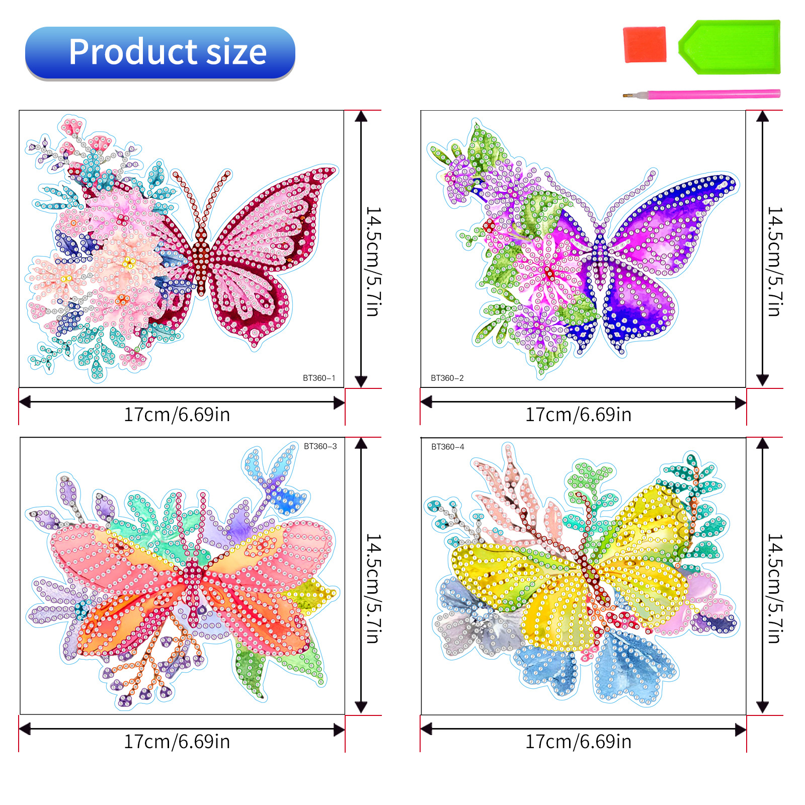 Mariposa de colores pintura de diamantes pegatinas aleatorias pintura DIY pegatinas de pared dibujos animados para niños pegatinas de diamantes hechas a mano pegatinas de ventana cristal
