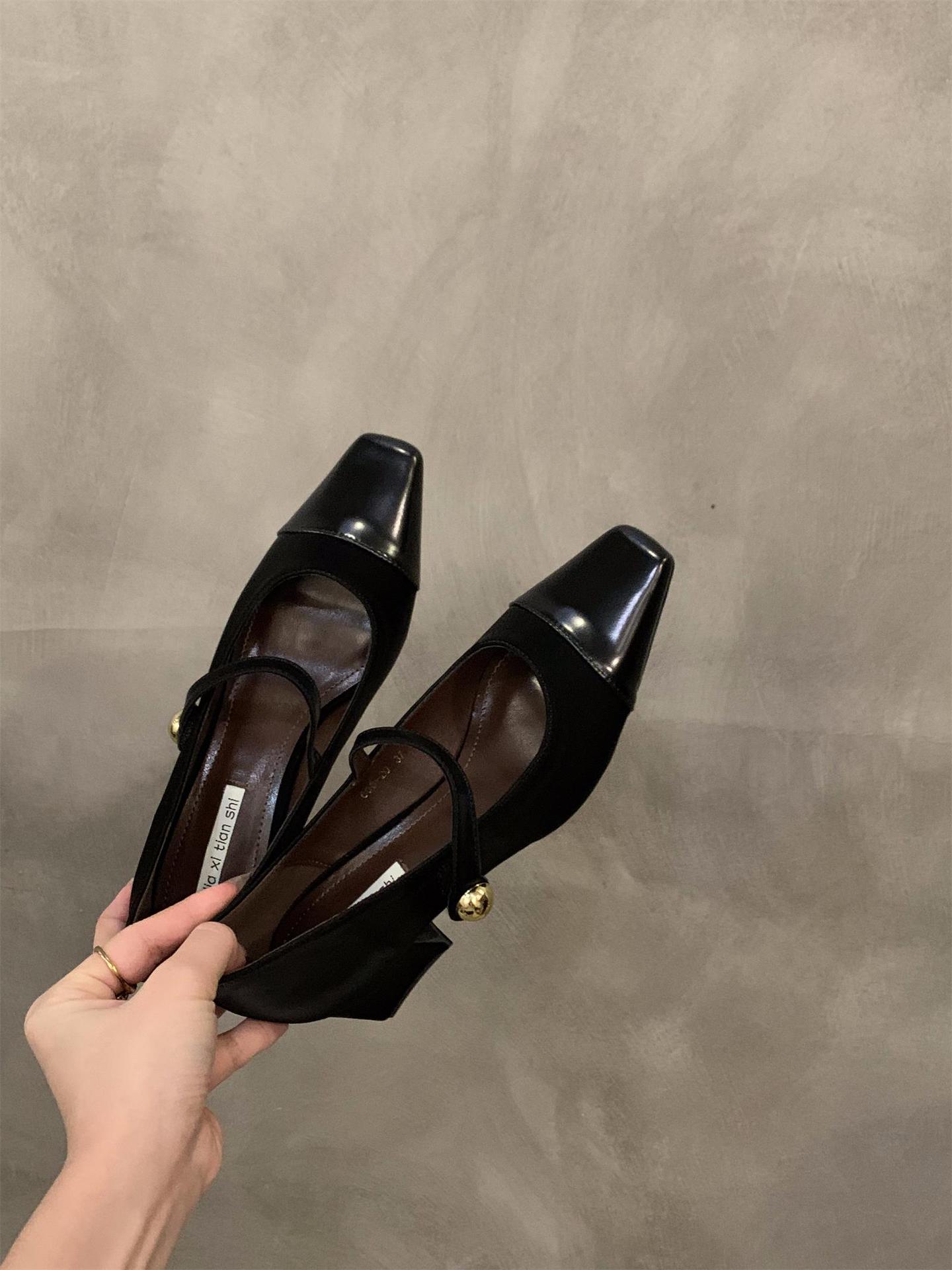Franse stijl middenhak avondbries zachte rode enkele schoen dames 2023 nieuwe lente- en herfstseizoen Mary Jane-schoenen_voghion.com