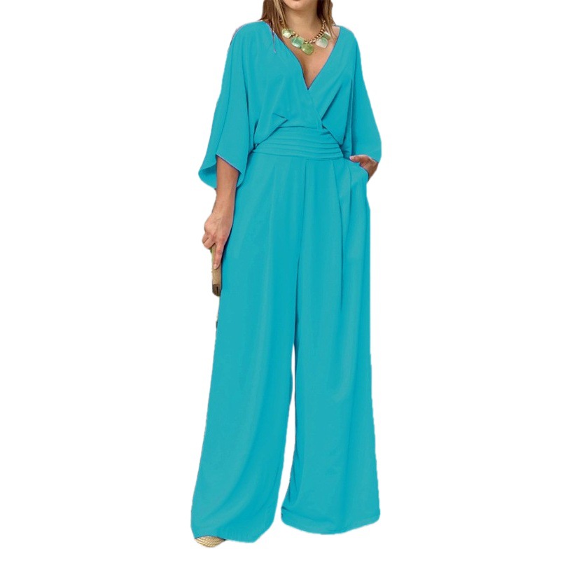 AliExpress estación independiente 2023 a principios de otoño nueva Europa y América ropa moda casual color sólido manga corta suelta mono mujeres image 1