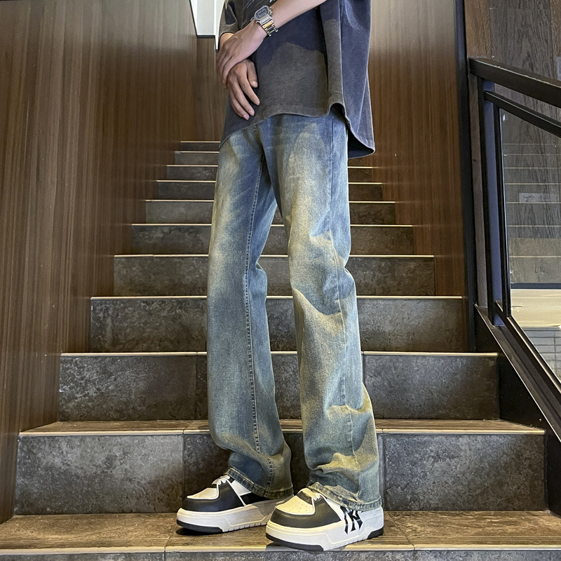 Jeans retro estadounidenses para hombres primavera y otoño nuevos pantalones vibe de alta calle, pantalones de moda, pantalones sueltos de piernas anchas, pantalones de microescalado