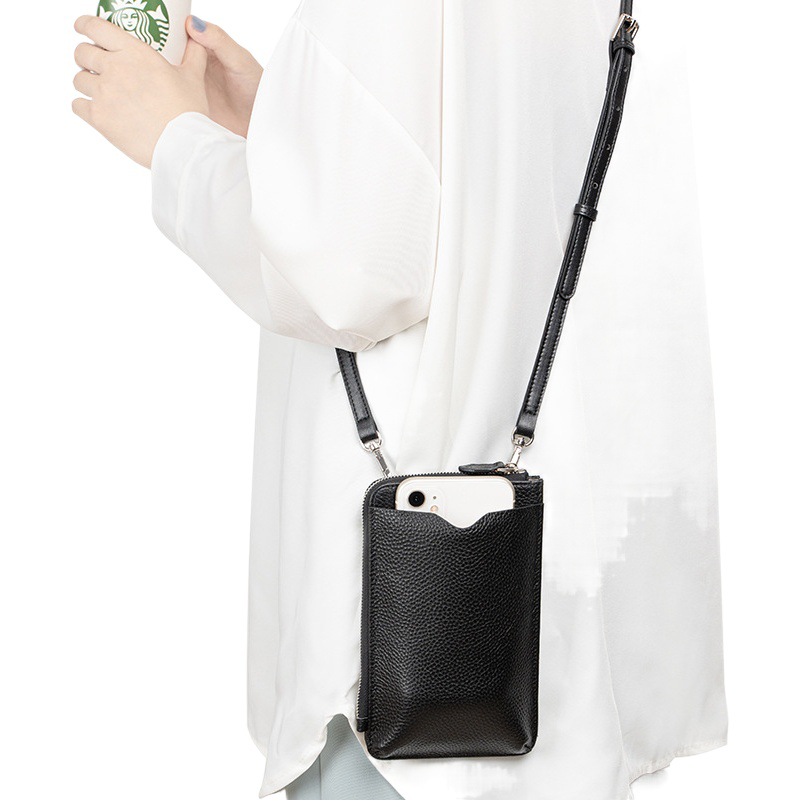 Genuine Leather Mobile Phone Bag for Women, New Japanese-Style First-Layer Cowhide Small Crossbody Bag, Simple and Fashionable Single-Shoulder Crossbody Mobile Phone Bag