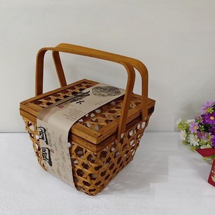 Manufacturer Chinese Style Mid-Autumn Festival Dragon Boat Festival Gift Box Souvenir Basket Gift Packaging Bamboo Basket Egg Basket Storage Basket Bamboo