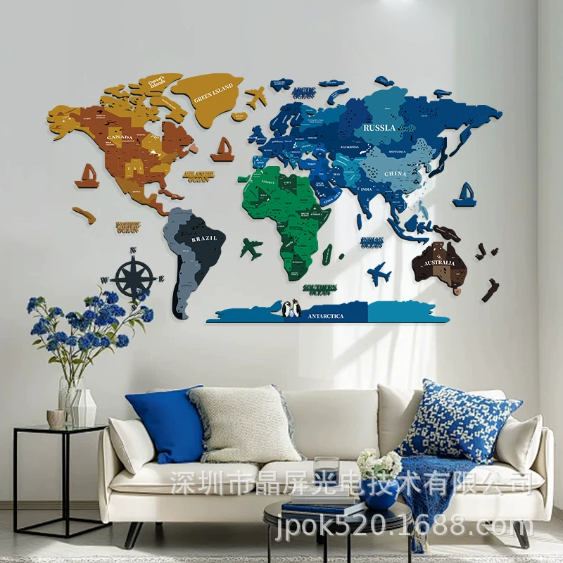 Современная минималистичная 3D-наклейка на стену с картой путешествий по миру для украшения культурной стены в гостиной.