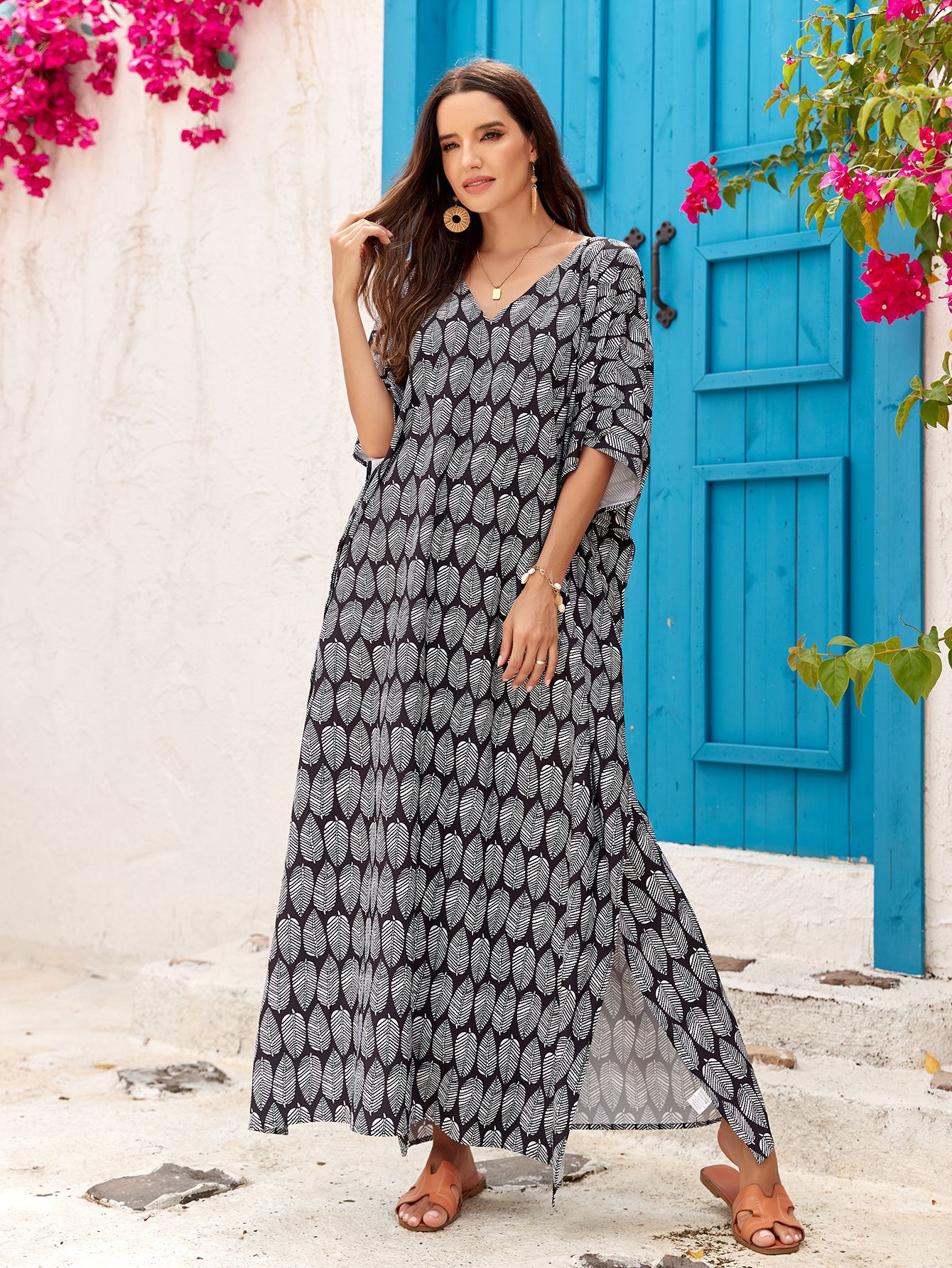 1D100 playa blusa nuevo delantero y trasero en V cuello suelto playa vacaciones falda bikini sol protección camisa transfronteriza