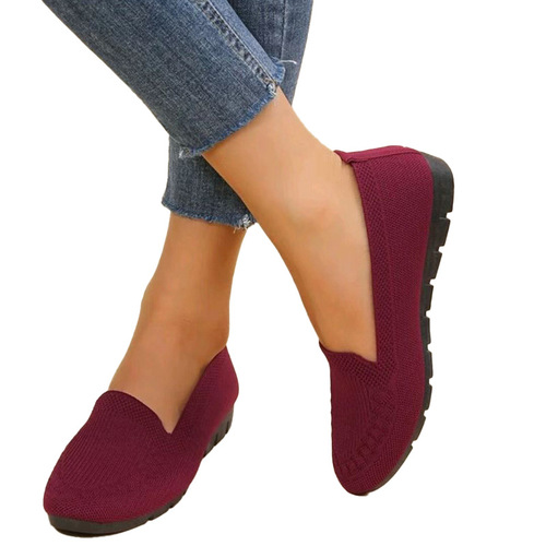 Women's Large 42 Flat Knit Breathable Comfort Casual Fisherman Shoes for Middle-Aged and Elderly Mothers