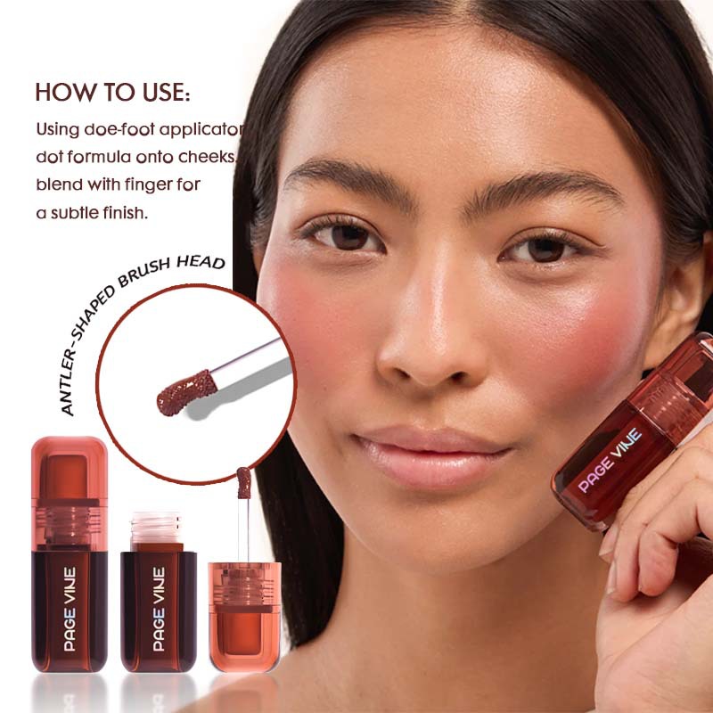 Maquillaje PAGE VINE: Colorete líquido de moda y brillo labial de doble uso, exclusivo para ventas transfronterizas, superventas en LAZADA, con cantidad mínima de pedido baja.