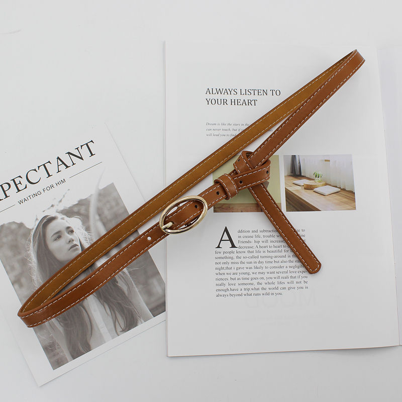 Retro Fashion Casual Simple Texture PU Small Belt Pin Buckle Thin Belt Knotted Girdle Student Skirt Thin Belt Women_voghion.com