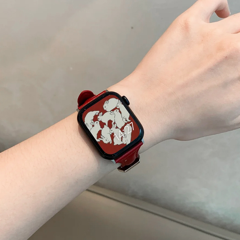 For s10 Apple Watch with Genuine Leather Waist Women's Autumn and Winter Applewatch678 Generation S9 New Year Red SE