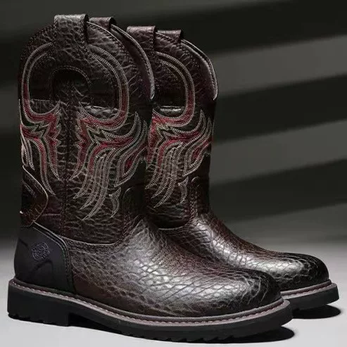 2025 Amazon Temu Cross-Border Export New European and American Retro Men's Western Cowboy Boots Round Toe Large Size Men's Boots