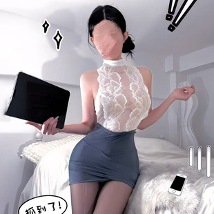 Aho Sexy Lingerie Sexy Lace Pattern See-Through High Waist Splicing Hip Professional Secretary Passion Temptation Uniform