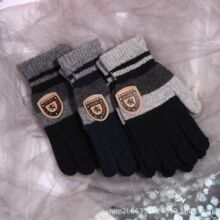 义乌工厂批发针织手套男冬季地摊加绒加厚防寒贴标毛线保暖手套