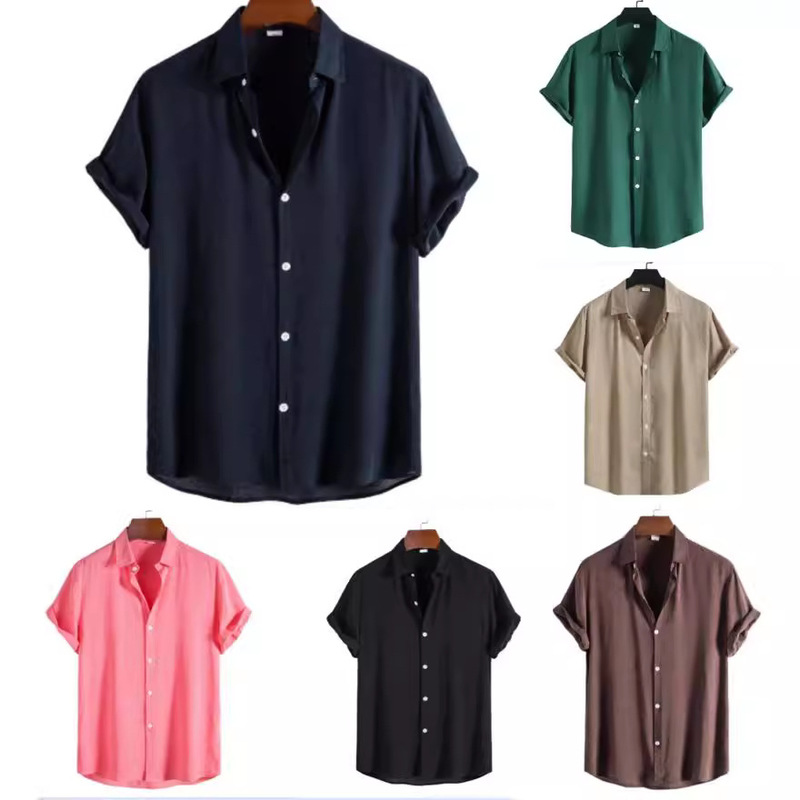 2025 New Summer Casual Independent Station Hot Selling Men's Thin Solid Color Shirt Hawaiian Men's Short Sleeve Shirt