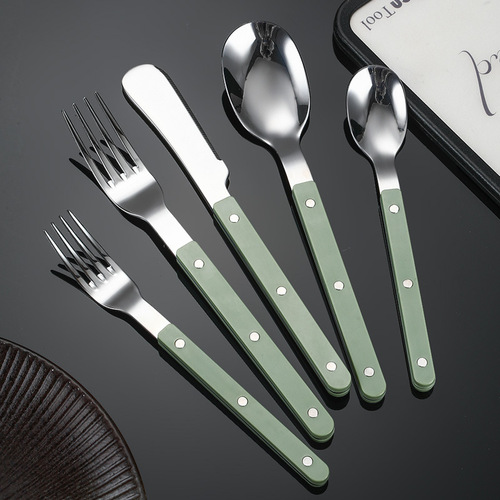 304 stainless steel cutlery handle, ABS rivet handle, marble steak knife, fork and spoon, butter knife, dessert spoon and fork
