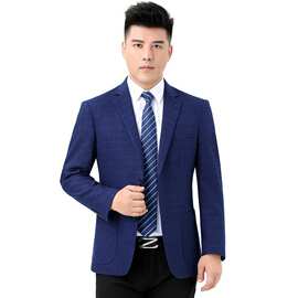2024春秋新款中年男式休闲西服时尚修身二粒扣格子单西装中厚外套