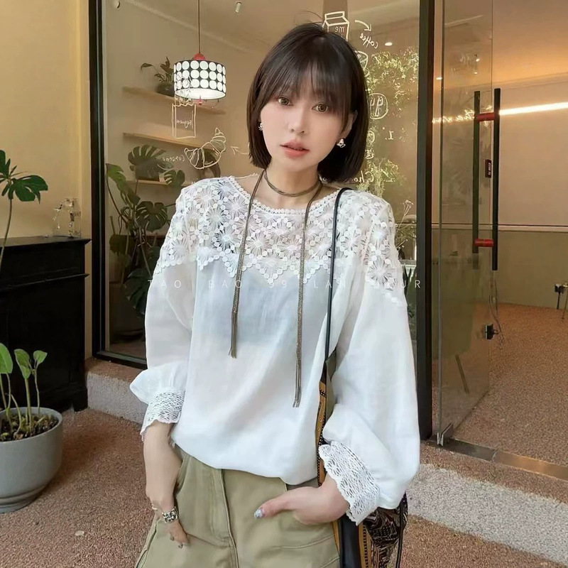 2026 Summer Korean Style Loose Artistic Fashion Ramie Patchwork Lace Three-Quarter Sleeve Shirt Versatile Top for Women 25388 2026 Summer Korean Style Loose Artistic Fashion Ramie Patchwork Lace Three-Quarter Sleeve Shirt Versatile Top for Women 25388