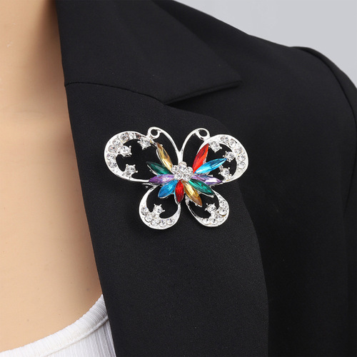 Butterfly Brooch Alloy High-End Jewelry Crystal Animal Boutonniere Light Luxury Colorful Pin Accessory