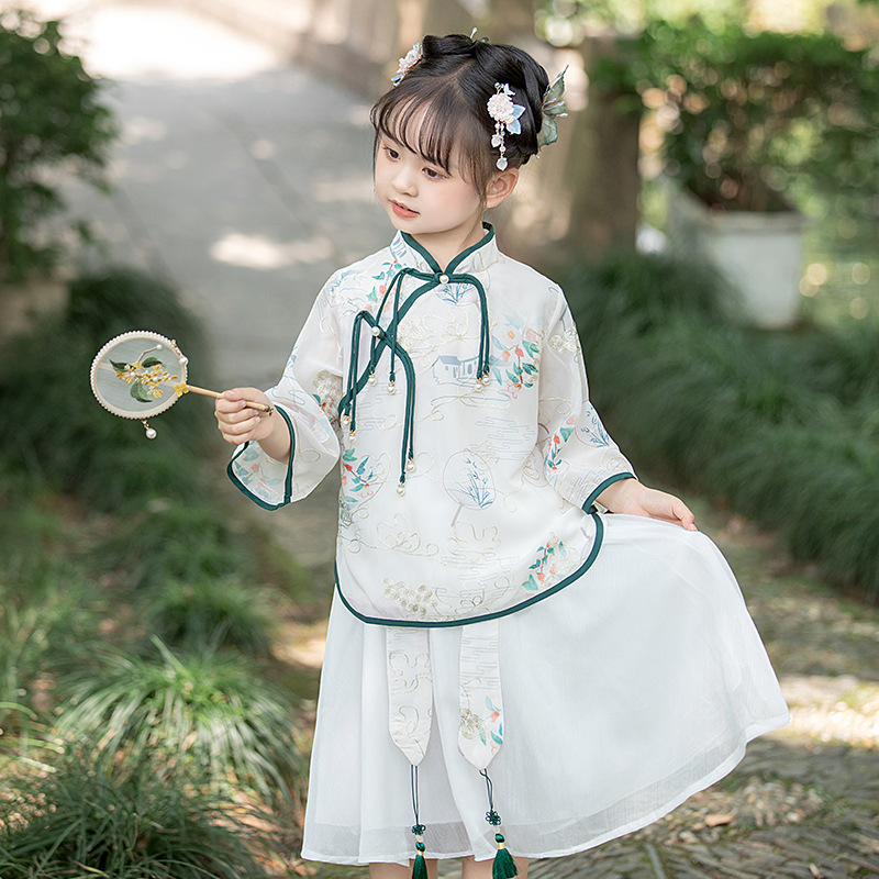 Women's 24th Spring New Short-Sleeve Hanfu Set Children's Two-Piece Guzheng Literary Chinese Style Tang Suit Performance